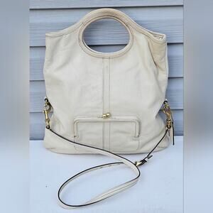 Coach Cream Leather Circle Handle Convertible Shoulder Bag